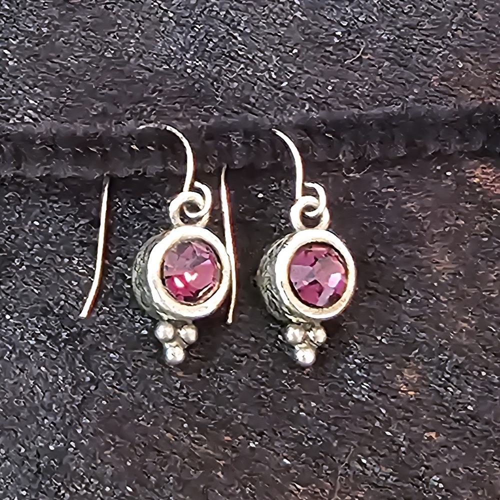 Silver And Purple Stone Drop Earrings
